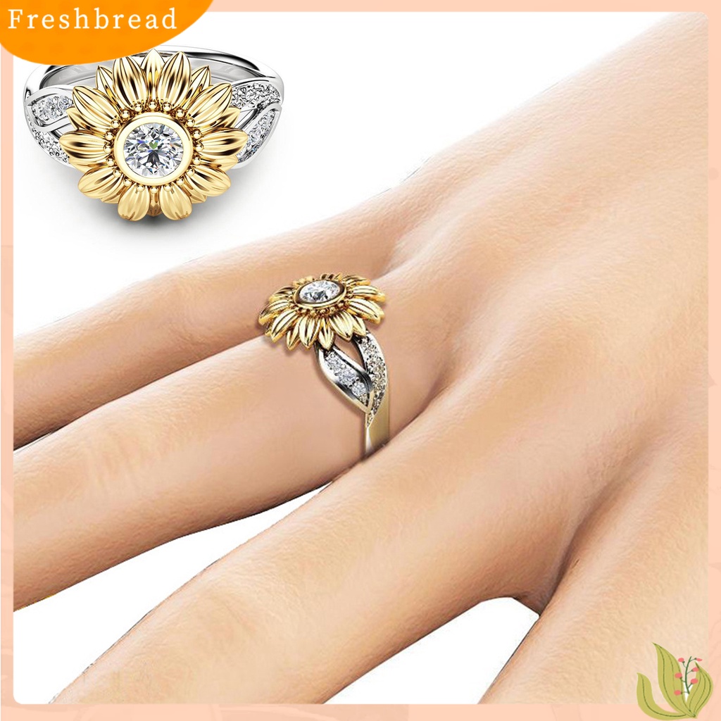 &lt; Freshbread &gt; Berlian Imitasi Cincin Mengkilap Berlapis Emas Bunga Matahari Paduan Cincin Temperamen Perhiasan Aksesoris Wanita Elegan Jari Cincin Indah Perhiasan Hadiah Untuk Hari Valentine