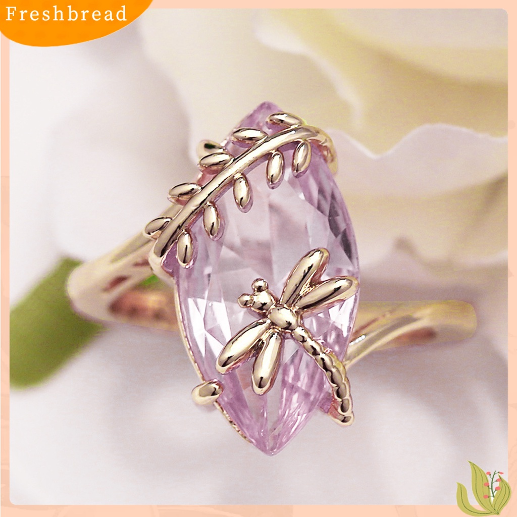 &lt; Freshbread &gt; Cincin Berlian Imitasi Transparan Emerald Faux Gemstone Dragonfly Decor Ring Untuk Pernikahan