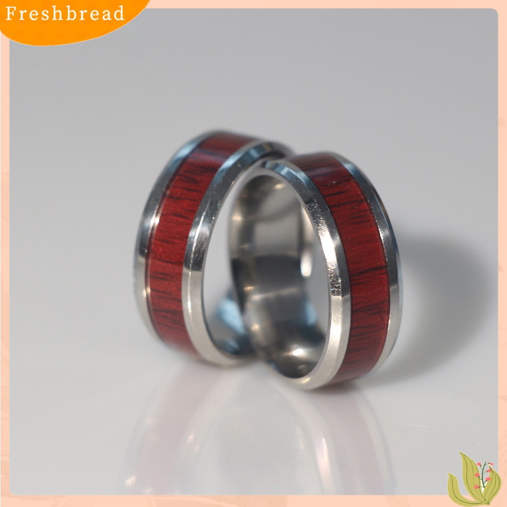 &lt; Freshbread &gt; Cincin Firm Desain Serat Kayu Merah Bahan Titanium Steel Pecinta Romantis Dekorasi Jari Untuk Hadiah Valentine