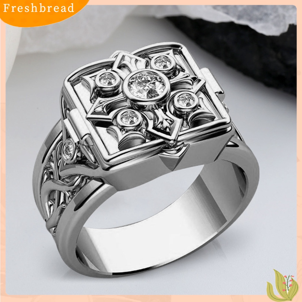 &lt; Freshbread &gt; Cincin Pria Bentuk Kotak Dengan Tutup Perhiasan Geometris Flip Flop Jari Cincin Hadiah Ulang Tahun