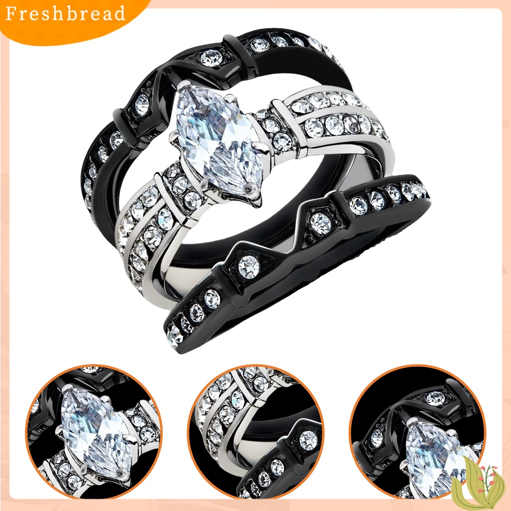 &lt; Freshbread &gt; 3Pcs Wanita Cincin Mewah Tiga Lapisan Mengkilap Cubic Zirconia Hias Berkilau Platinum Disepuh Wanita Lamaran Rings Perhiasan Pernikahan Aksesori Fashion