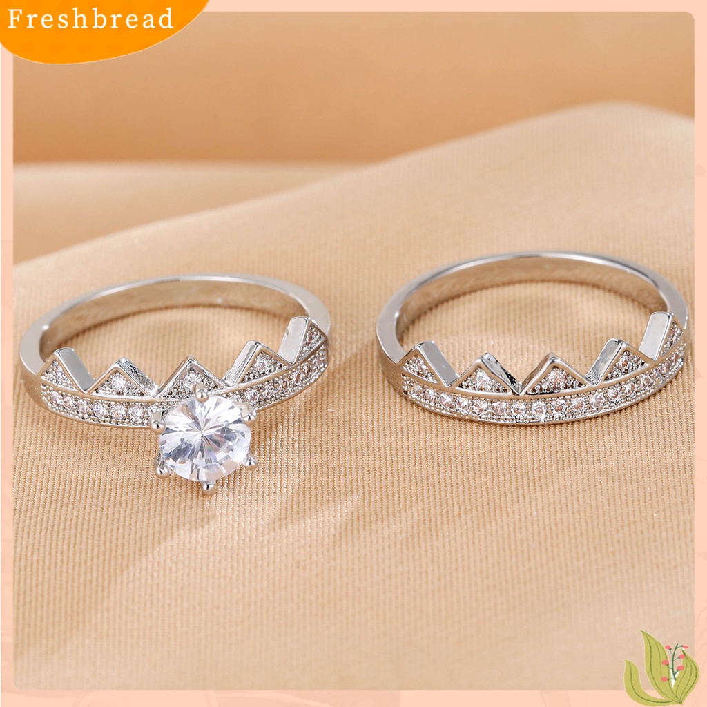 &lt; Freshbread &gt; 2Pcs/Set Wanita Cincin 2in1 Dilepas Mungil Hadiah Berlian Imitasi Bertatahkan Mahkota Pria Jari Cincin Perhiasan Fashion