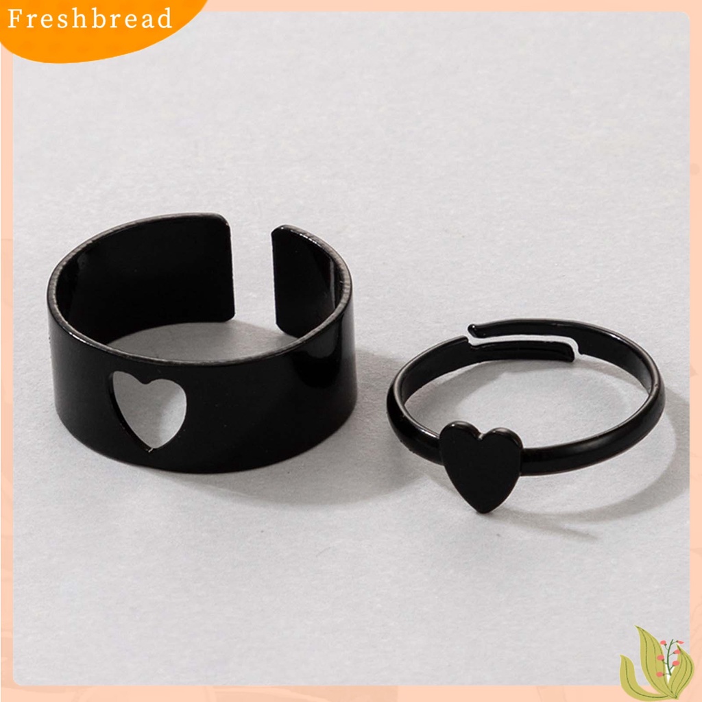 &lt; Freshbread &gt; 2Pcs/Set Cincin Pasangan Adjustable Perhiasan Bentuk Hati/Bulan/Bintang/Lumba- Lumba Kreatif Indah Terbuka Cincin Untuk Hadiah