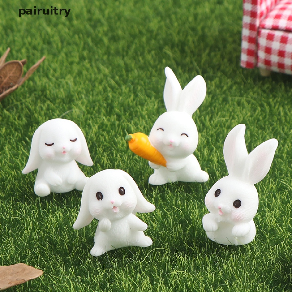 Prt 4Pcs Easter Rabbit Carrot Miniatur Dekorasi Taman Mini Bunny Paskah Cupcake Decor PRT