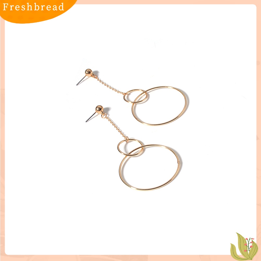 &lt; Freshbread &gt; Fashion Wanita Geometris Interlocking Metal Rings Anting Hoop Rantai Panjang