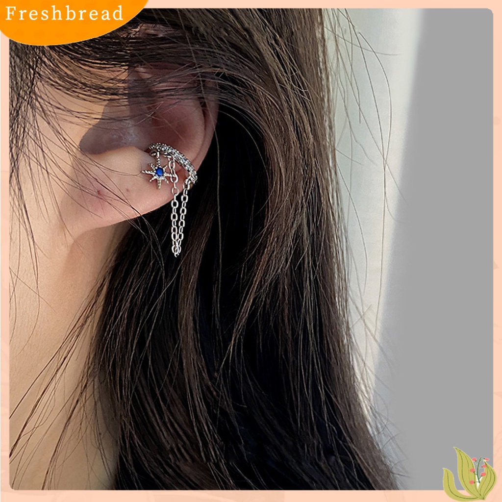 &lt; Freshbread &gt; 1Pc Klip Anting Bintang Geometris Kubus Zirconia Gaya Korea Rantai Rumbai Klip Telinga Untuk Pesta Perjamuan Pernikahan Prom