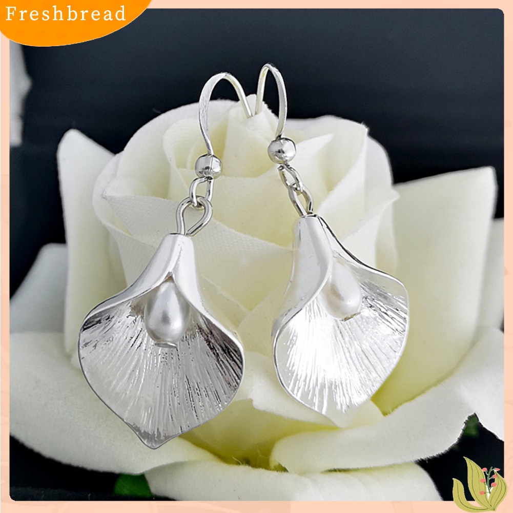 < Freshbread > Kreatif Wanita Mutiara Imitasi Kelopak Bunga Liontin Kait Anting Retro Perhiasan Pesta