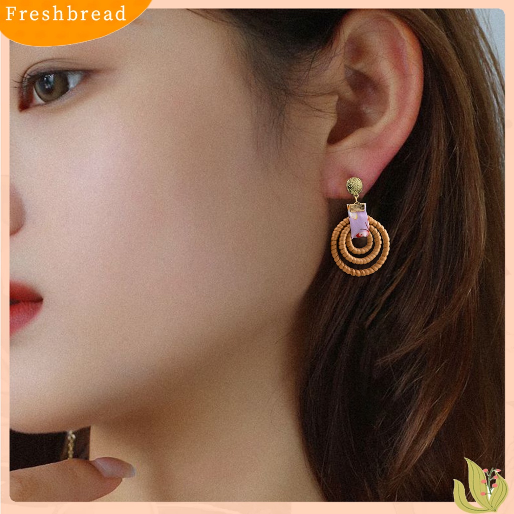 &lt; Freshbread &gt; 1pasang Anting Drop Bentuk Lingkaran Gaya Etnik Anting Tusuk Geometris Motif Rotan Untuk Liburan