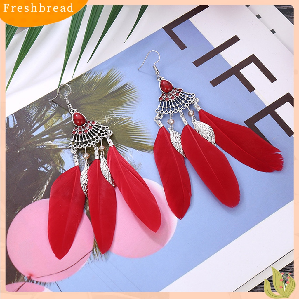 &lt; Freshbread &gt; 1pasang Lady Earrings Bulu Sintetis Bohemia Kreatif Jumbai Menjuntai Anting Prom Jewelry