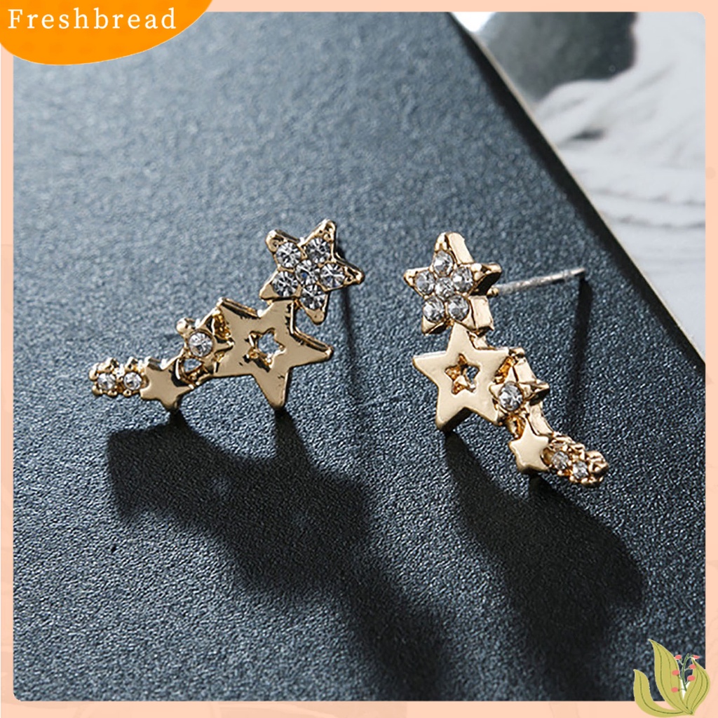 &lt; Freshbread &gt; 1pasang Anting Pejantan Wanita Bentuk Bintang Berlian Imitasi Mengkilap Tahan Lama Lady Earrings Female Ear Decor