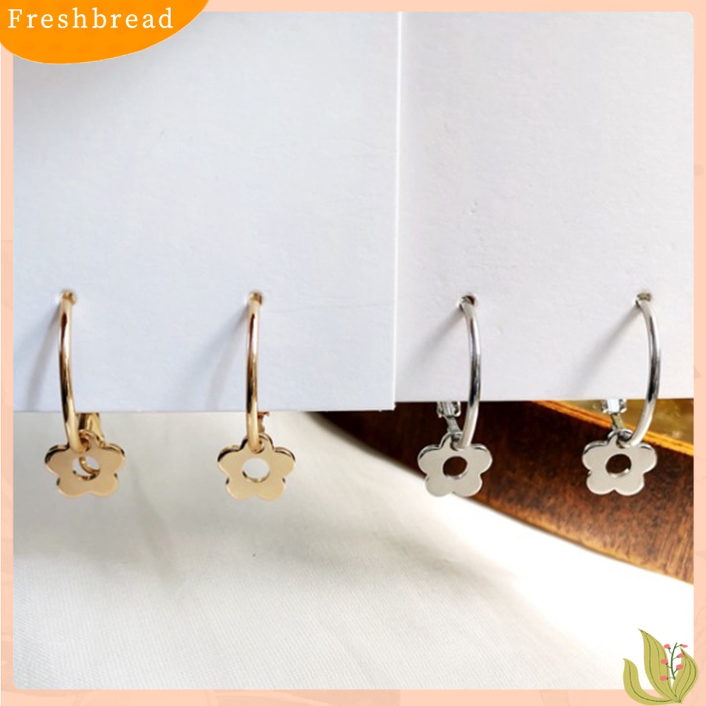 &lt; Freshbread &gt; 1pasang Anting Logam Anting Romantis Ornamen Alloy Bunga Anting Hoop Bulat Untuk Liburan