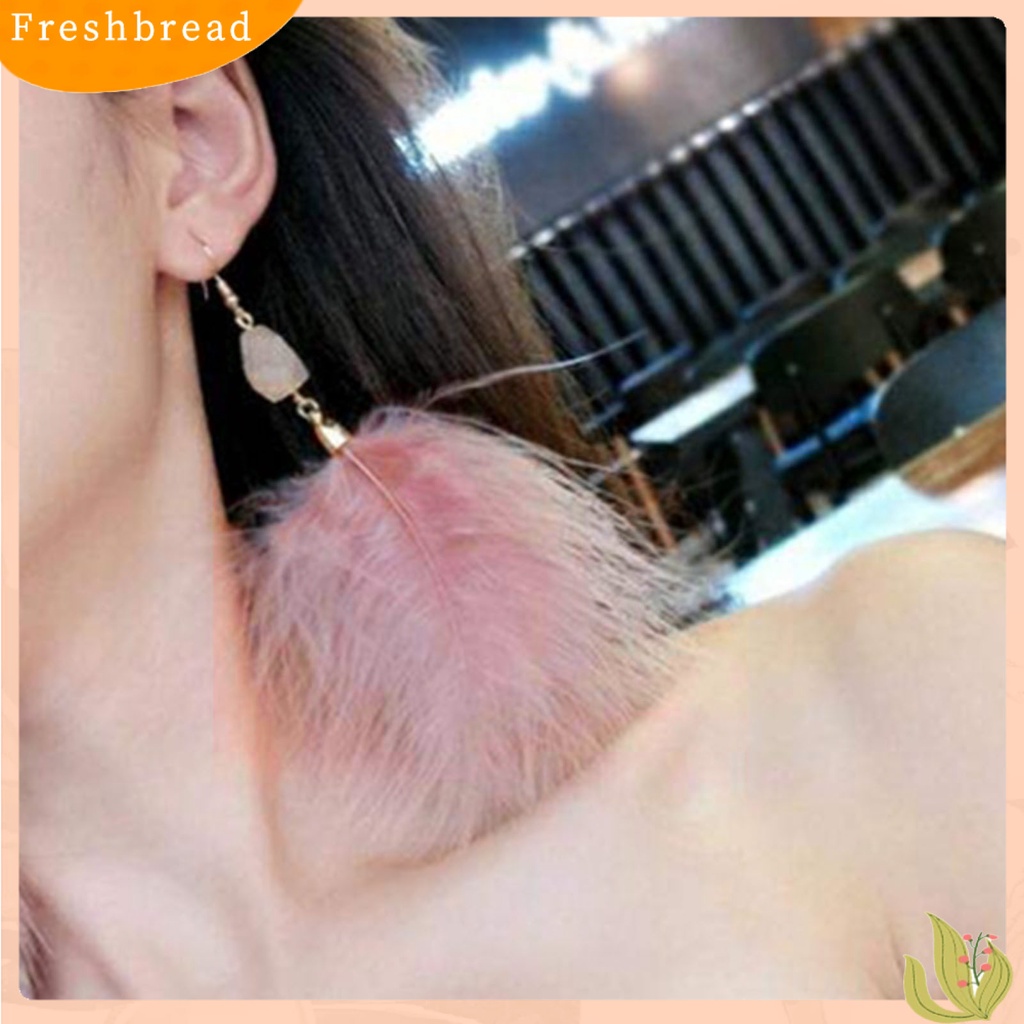 &lt; Freshbread &gt; 1pasang Bertatahkan Kristal Imitasi Tindik Indah Drop Anting-Anting Berlebihan Bulu Menjuntai Kait Anting-Anting Perhiasan Fashion