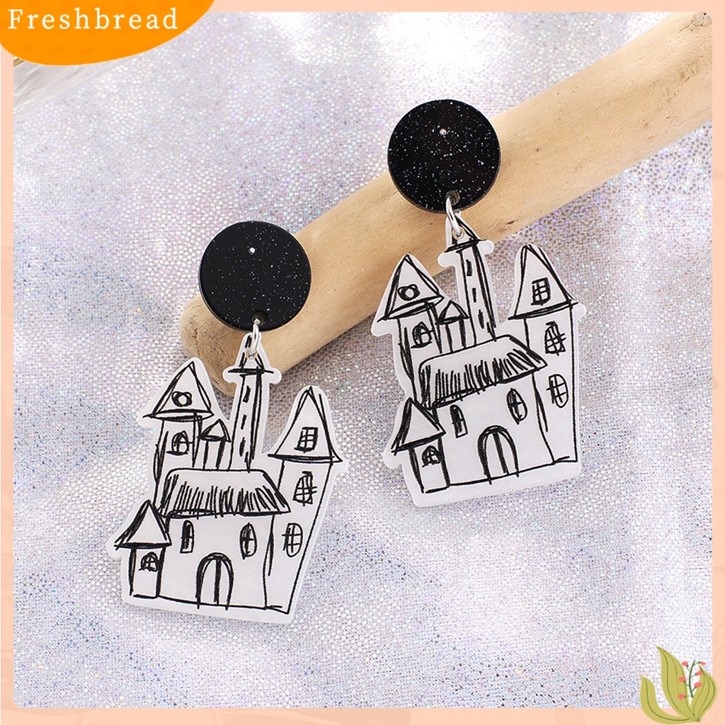 &lt; Freshbread &gt; 1pasang Anting Halloween Hantu Halus Akrilik Graffiti House Pendant Stud Earrings Untuk Halloween