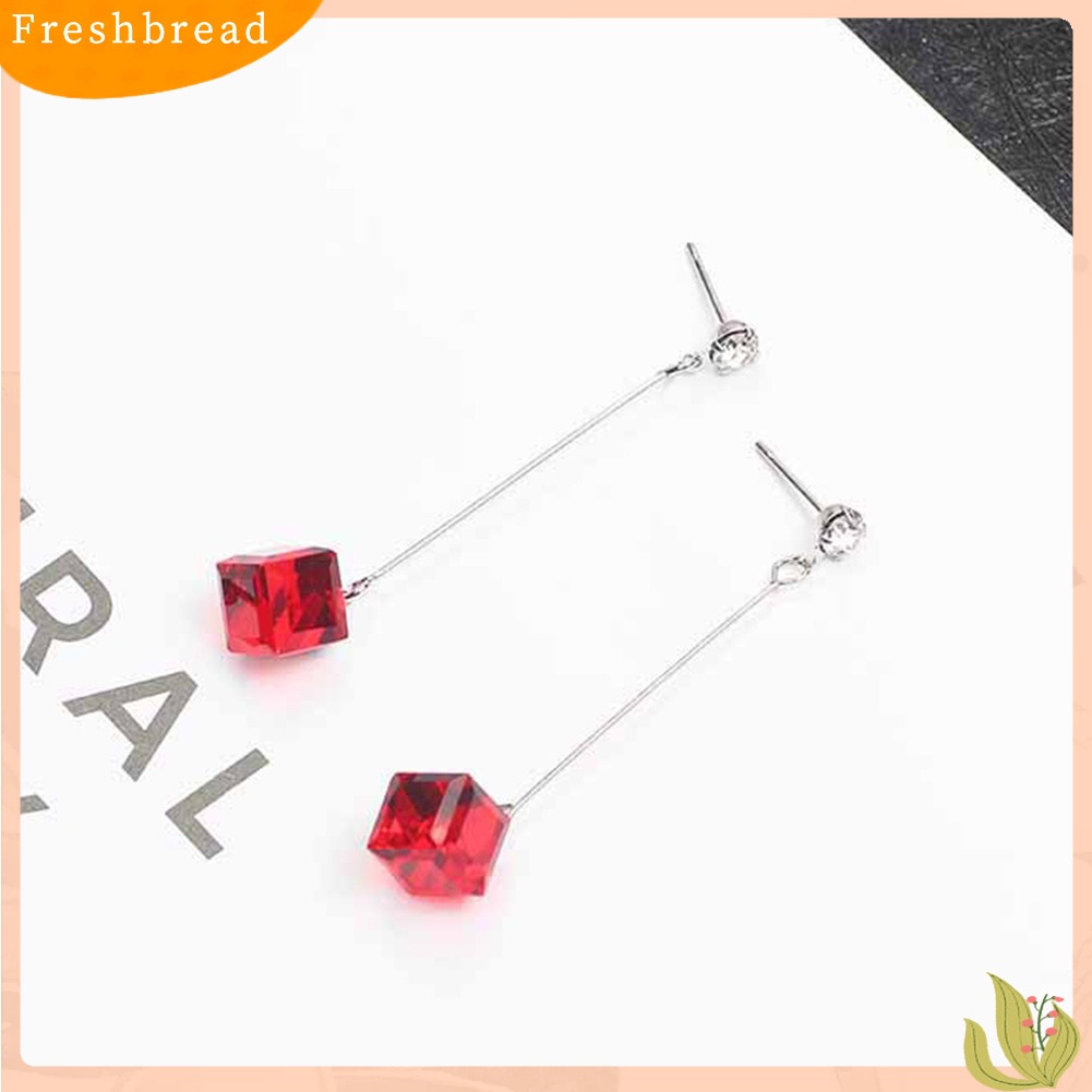 &lt; Freshbread &gt; Wanita Transparan Kubikal Berlian Imitasi Bar Menjuntai Ear Stud Earrings Perhiasan Hadiah