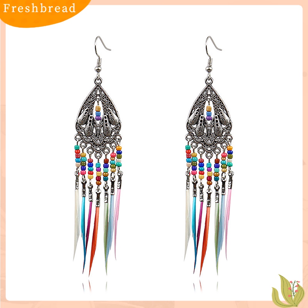 &lt; Freshbread &gt; Anting Retro Manik-Manik Resin Romantis Bohemian Bulu Rumbai Fringe Earrings Untuk Wanita