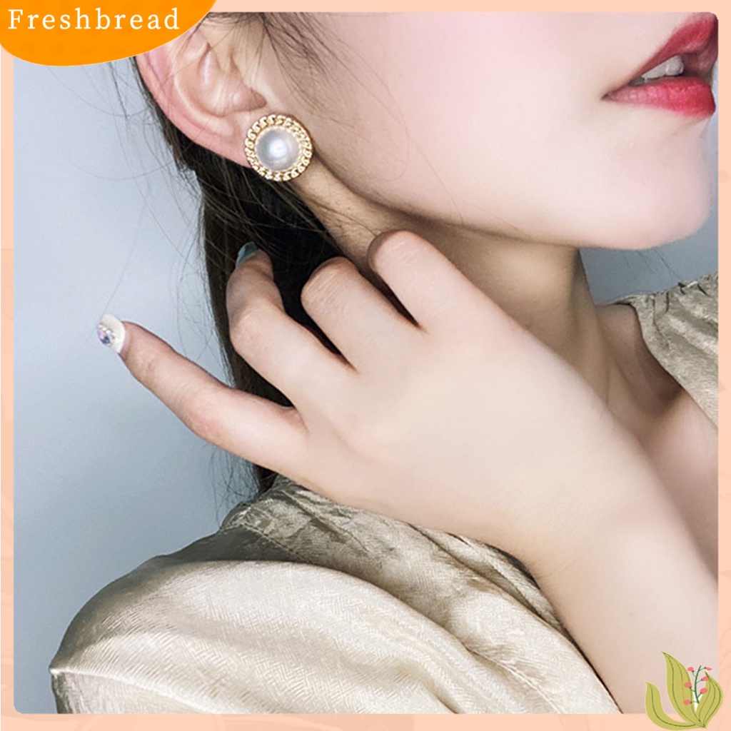 &lt; Freshbread &gt; Lady Stud Earrings Mutiara Imitasi Geometris Berlian Imitasi Semua Cocok Anting Gadis Untuk Hadiah