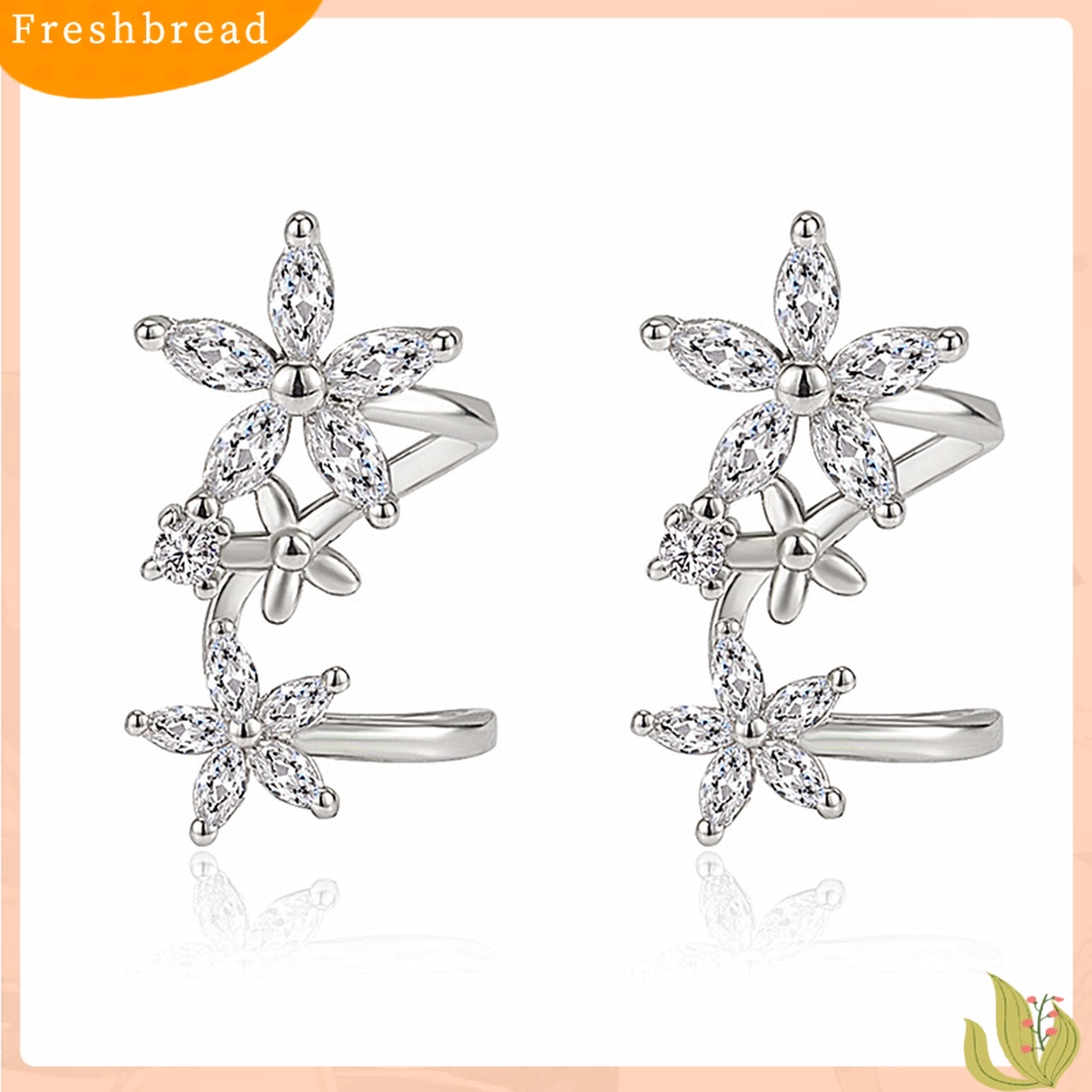 &lt; Freshbread &gt; 1pasang Anting Wanita Bentuk Bunga Arc Perhiasan Sparkling Cubic Zirconia Stud Earrings Untuk Pernikahan