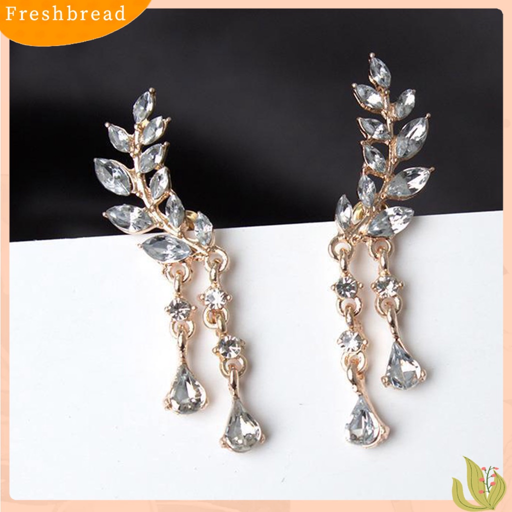 &lt; Freshbread &gt; 1pasang Anting Menjuntai Perhiasan Liontin Berbentuk Tetesan Air Daun Indah Berkilau Anting Stud Untuk Pernikahan