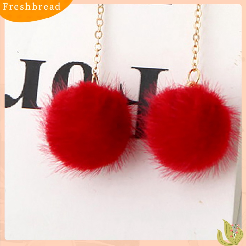 &lt; Freshbread &gt; 1pasang Anting Wanita Perhiasan Fashion Ringan 5warna Fluffy Ball Anting Menjuntai Panjang Untuk Cocktail