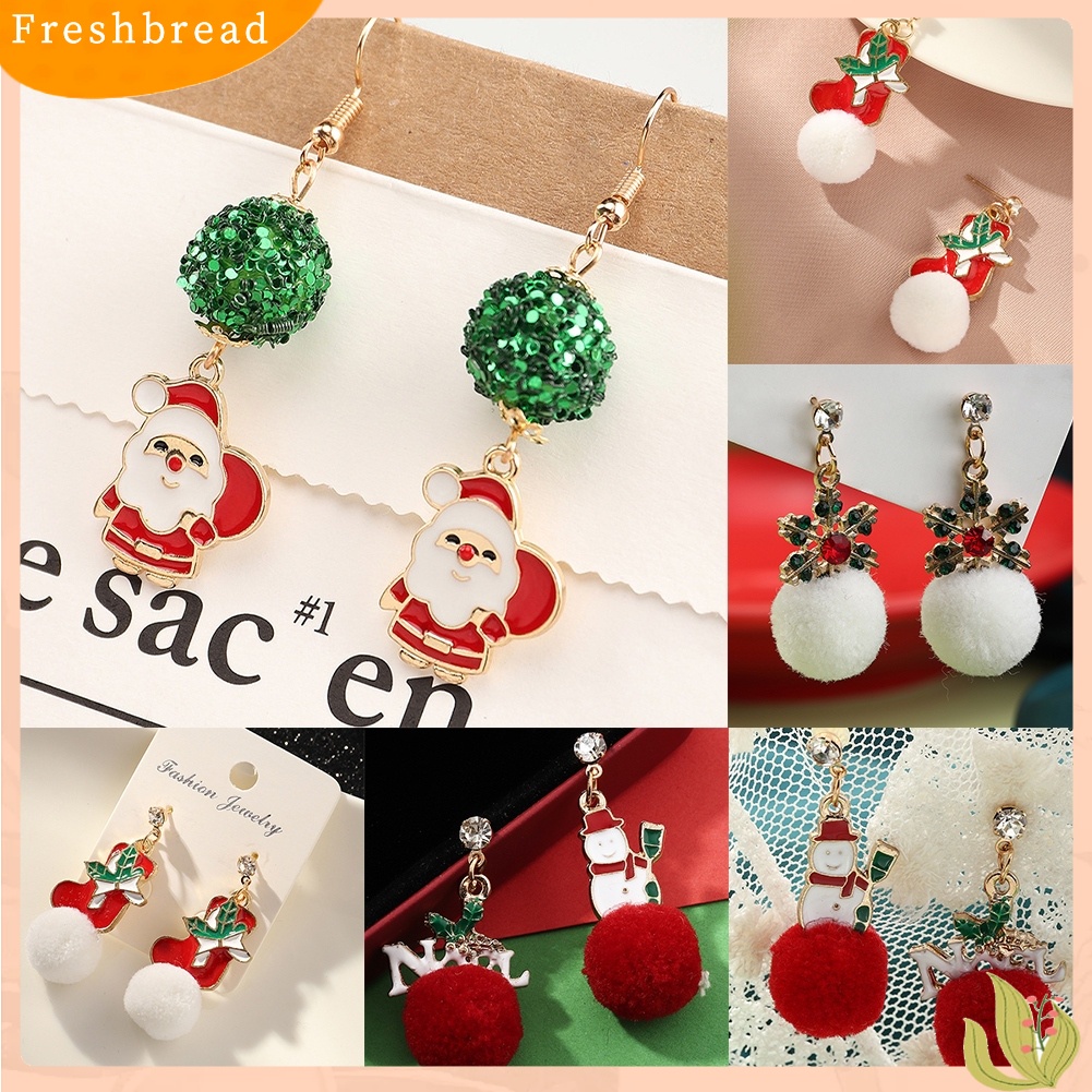 &lt; Freshbread &gt; Wanita Bergaya Bola Bulu Ear Stud Santa Claus Snowflake Eardrop Anting Kait