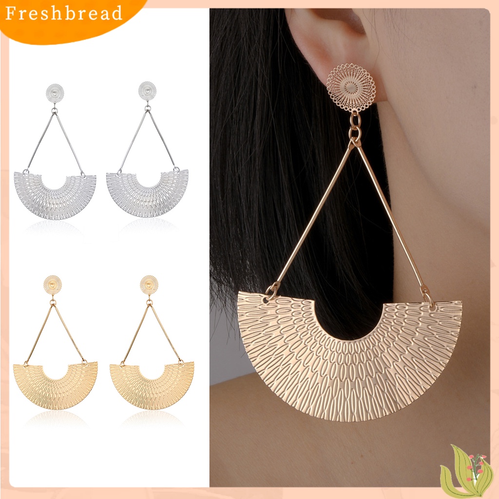 &lt; Freshbread &gt; 1pasang Anting Drop Mengukir Pola Gaya Etnik Berlebihan Berbentuk Kipas Geometris Telinga Ornamen Kepribadian Bohemia Anting Menjuntai Besar Untuk Pacaran