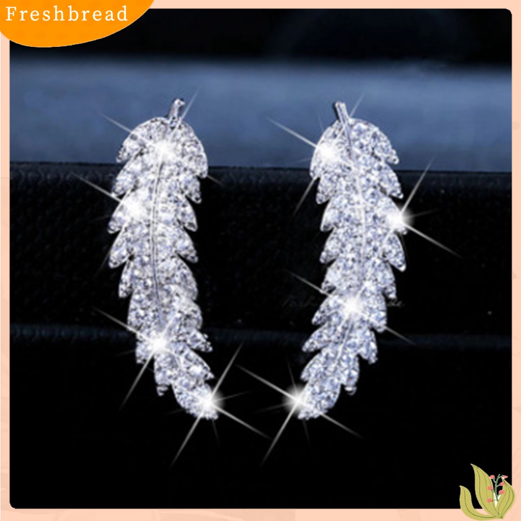 &lt; Freshbread &gt; 1pasang Anting Wanita Bentuk Daun Sparkling Cubic Zirconia Anting Lady Indah Untuk Hadiah