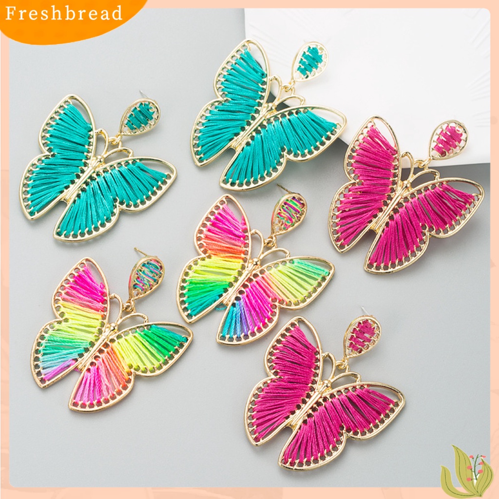 &lt; Freshbread &gt; 1pasang Drop Earring Indah Elegan Gaya Boho Warna-Warni Desain Kupu-Kupu Anting Wanita Untuk Pacaran