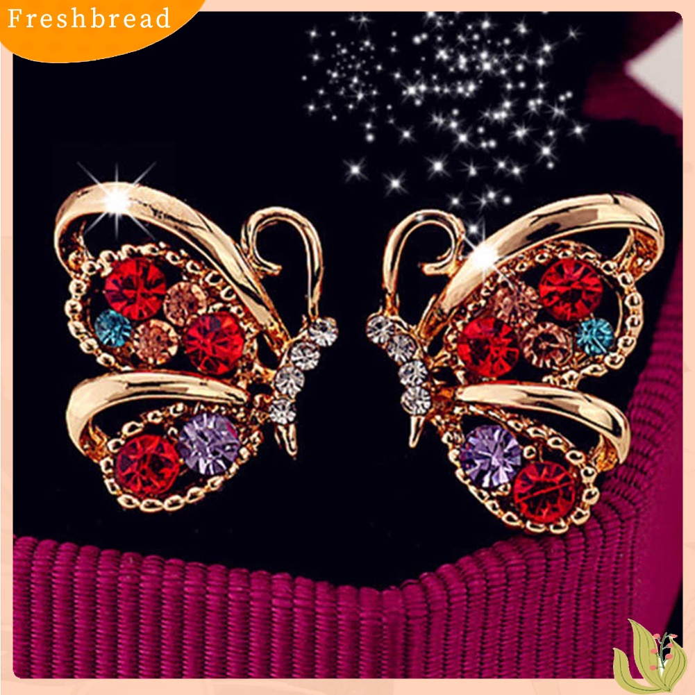 &lt; Freshbread &gt; Fashion Wanita Berlian Imitasi Bentuk Kupu-Kupu Stud Earrings Selebriti Eardrop Perhiasan