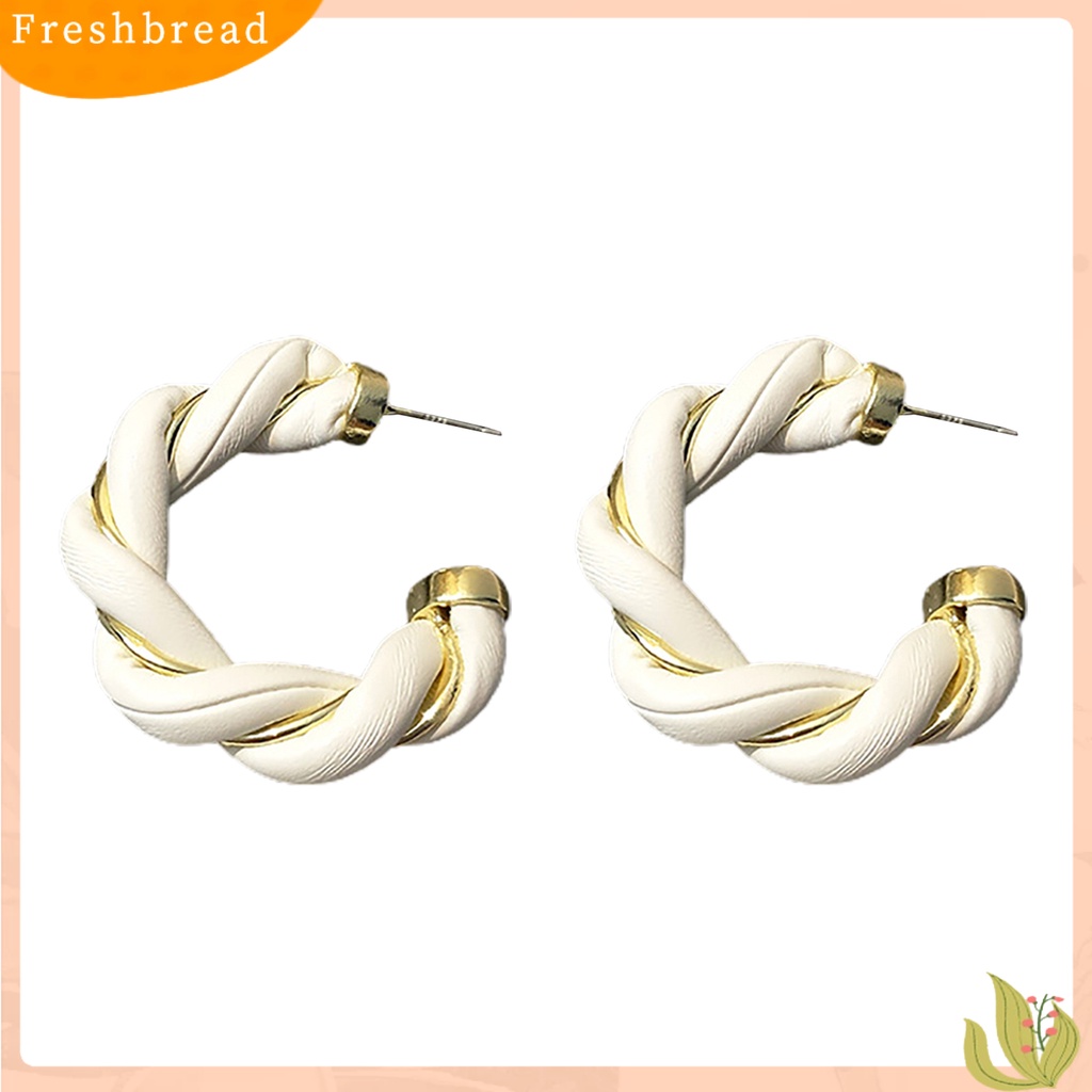 &lt; Freshbread &gt; Memutar Dikepang Hoop Wanita Anting Kulit Imitasi Berliku Elegan Stud Earrings Fashion Jewelry