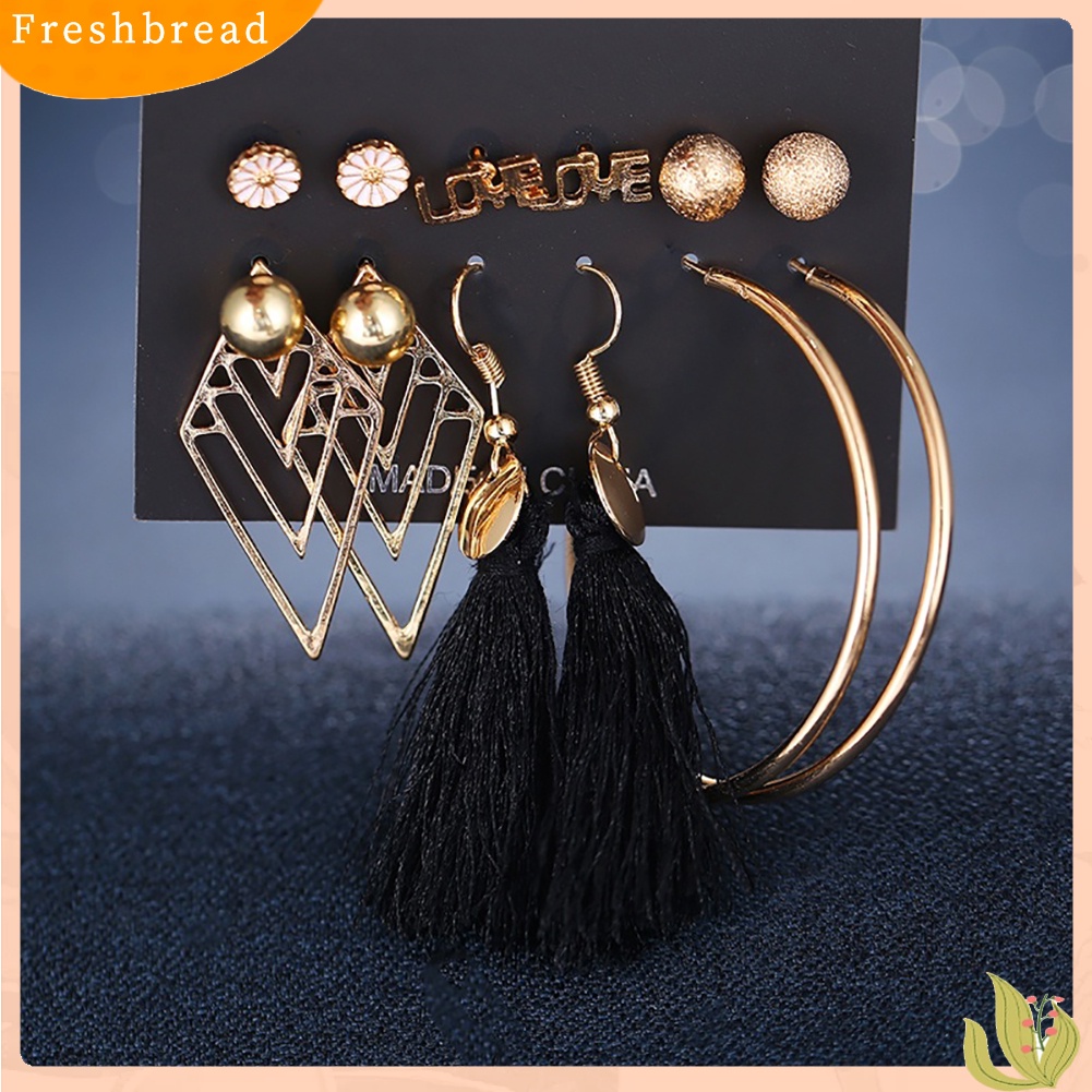 &lt; Freshbread &gt; 6pasang Fashion Bunga Daun Rumbai Hoop Wanita Ear Studs Menjuntai Kait Anting Set