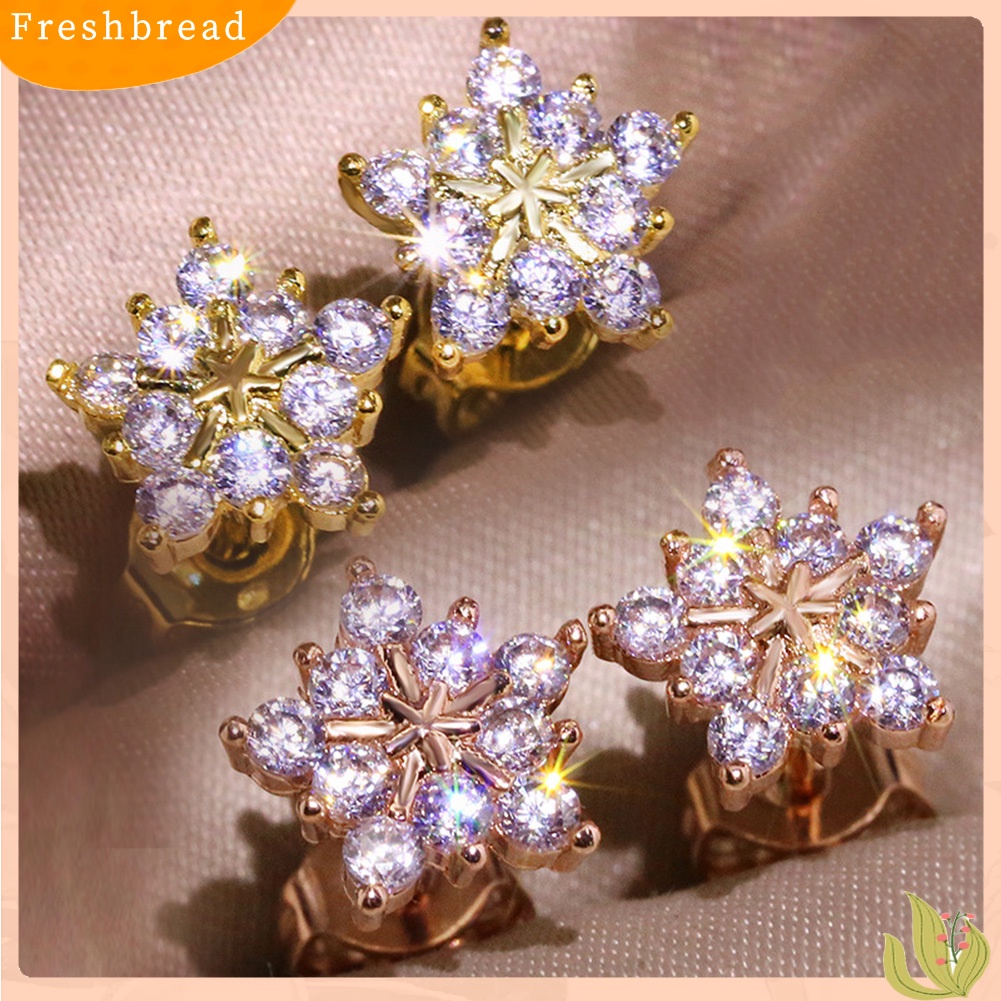 &lt; Freshbread &gt; Fashion Wanita Berlian Imitasi Penuh Bertatahkan Snowflake Ear Stud Earrings Perhiasan Hadiah