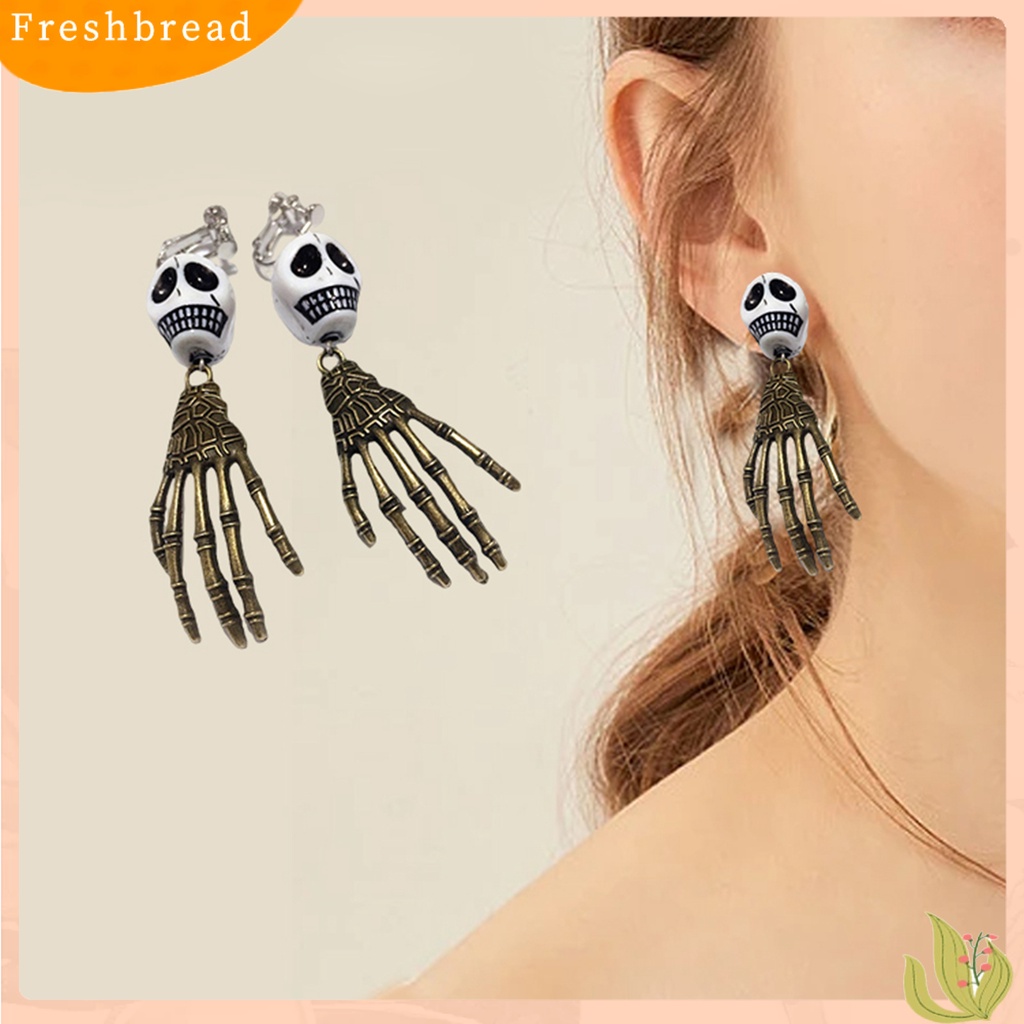 &lt; Freshbread &gt; 1pasang Anting Halloween Kepala Mengerikan Perhiasan Tangan Anting Menjuntai Panjang Lucu Untuk Festival