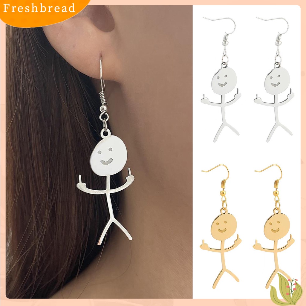 &lt; Freshbread &gt; 1pasang Menjuntai Anting Buatan Tangan Tindik Geometris Eye-catching Electroplating Dekorasi Wanita Lucu Punk Stickman Hook Earrings Fashion Perhiasan