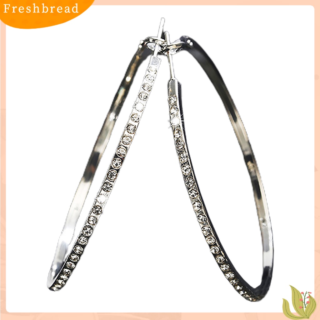 &lt; Freshbread &gt; Anting Hoop Sentuhan Baik Pengerjaan Indah Berlian Imitasi Dekorasi Lingkaran Besar Loop Wanita Earrings Untuk Tanggal