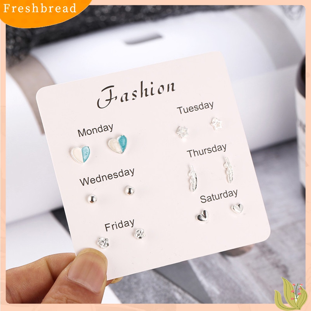 &lt; Freshbread &gt; 6pasang Wanita Snowflake Hati Bintang Daun Permata Imitasi Ear Stud Earrings Perhiasan Hadiah