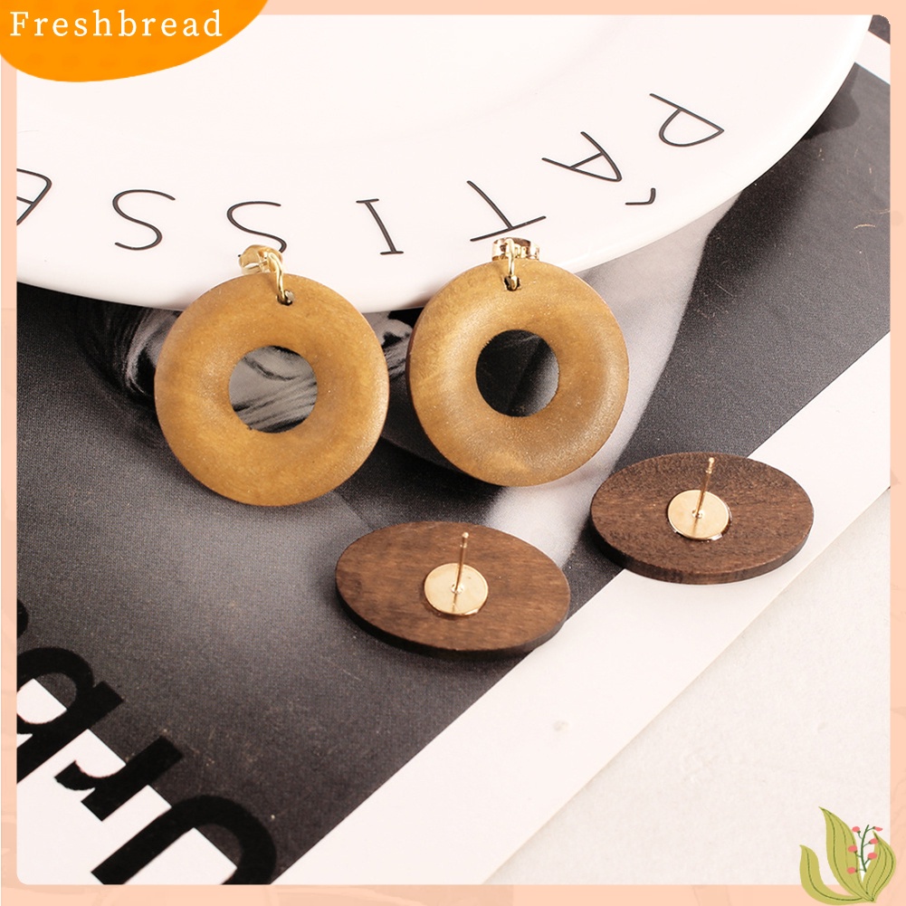 &lt; Freshbread &gt; Anting Pejantan Lingkaran Bulat Vintage Kayu Alami Perhiasan Pesta Malam Wanita