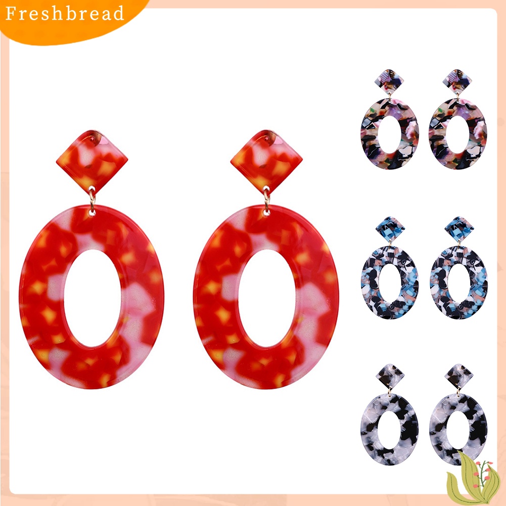 &lt; Freshbread &gt; Retro Wanita Berongga Oval Belah Ketupat Geometris Menjuntai Telinga Stud Anting Perhiasan Hadiah