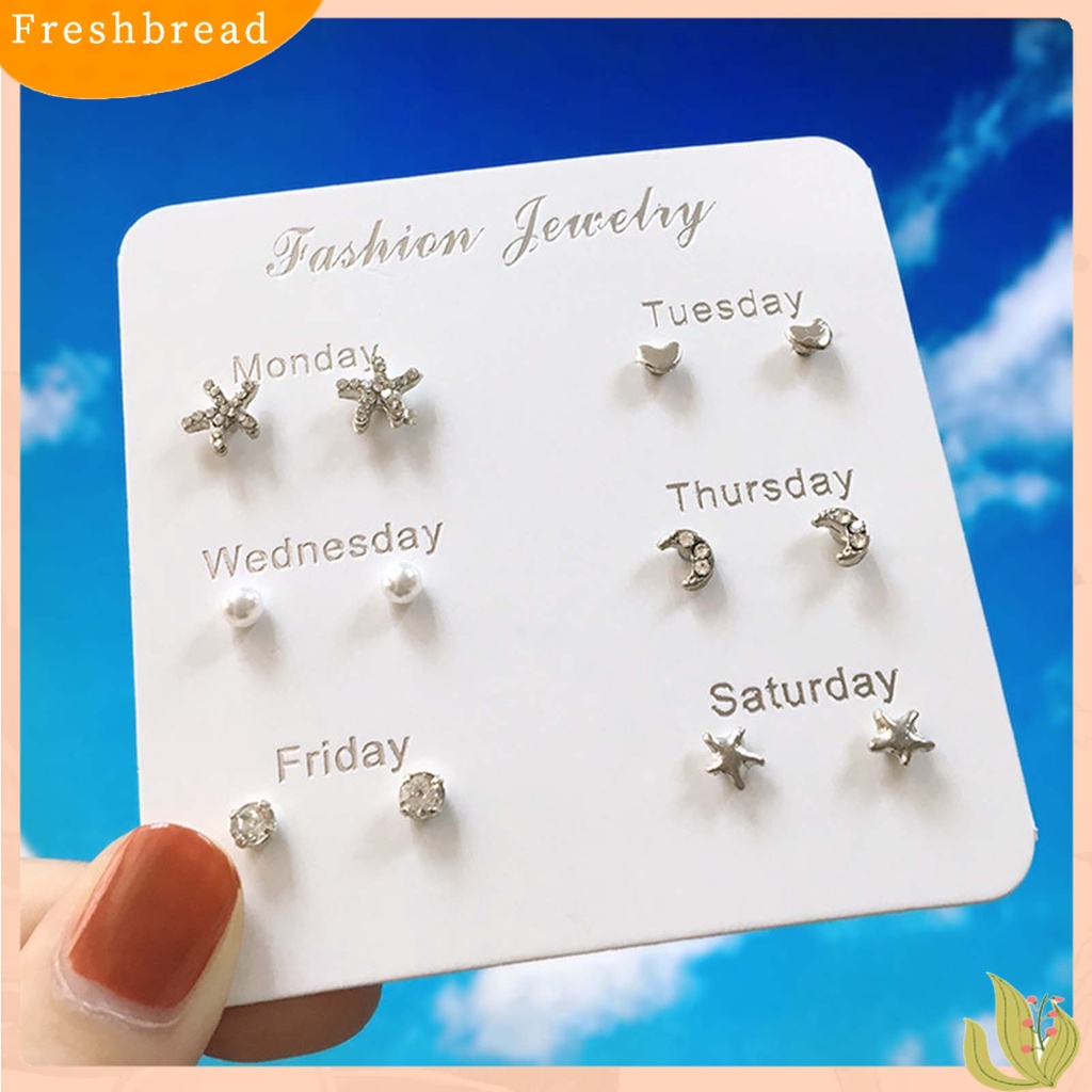 &lt; Freshbread &gt; Anting Tusuk Telinga Tema Minggu Perhiasan Fashion Anting Bintang Alloy Lucu Untuk Pesta