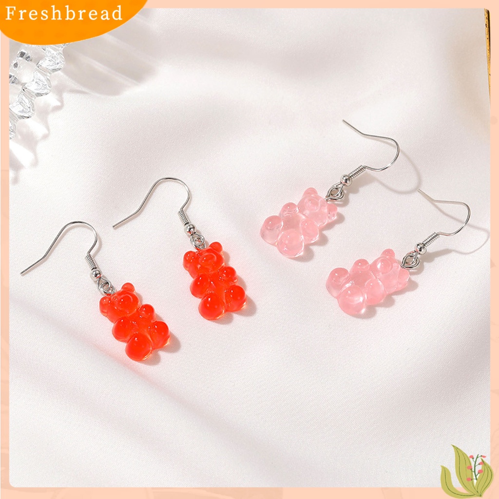 &lt; Freshbread &gt; 1pasang Anting Stud Lovely Trendy Resin Teddy Bear Drop Earring Untuk Dekorasi