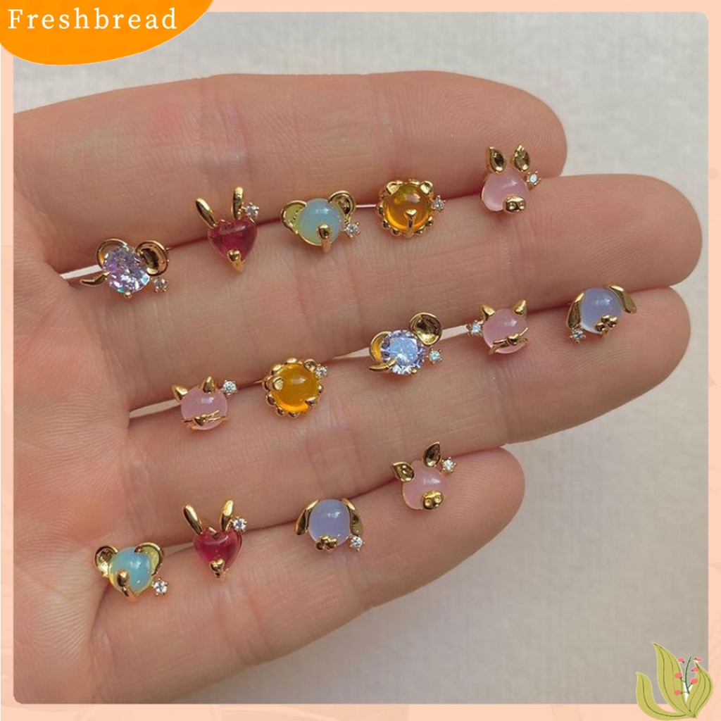 &lt; Freshbread &gt; 1pasang Wanita Ear Studs Hewan Kecil Cubic Zirconia Perhiasan Gajah Kelinci Koala Lion Piggy Stud Earrings Untuk Pesta