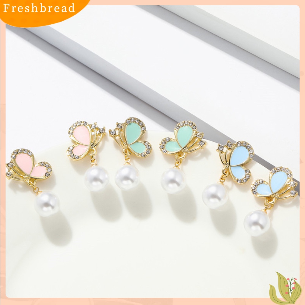< Freshbread > Wanita Kupu-Kupu Bentuk Liontin Mutiara Imitasi All-match Stud Earrings Perhiasan Hadiah