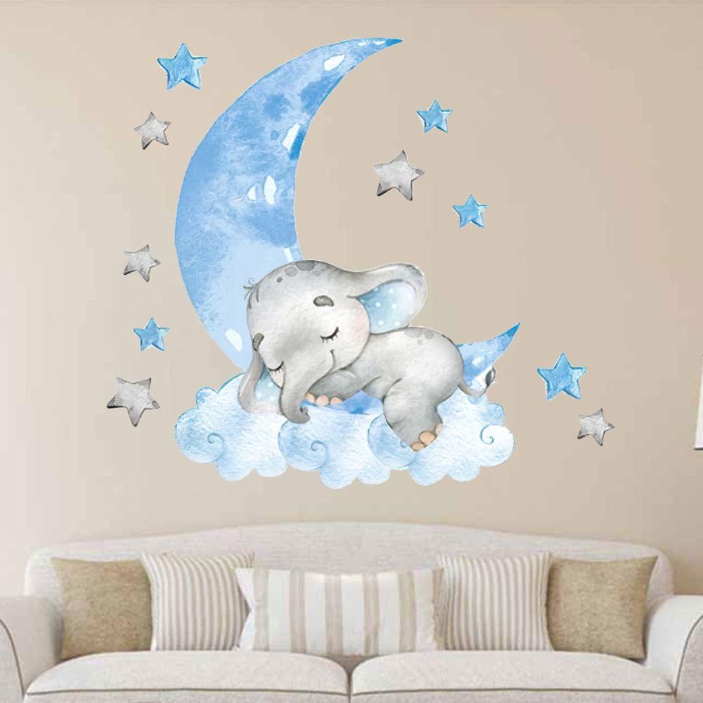 [Elegan] Stiker Dinding Dapat Dilepas Mudah Digunakan 3d Sofa Latar Belakang Gajah Tidur Bulan Untuk Kamar Anak Wall Decals