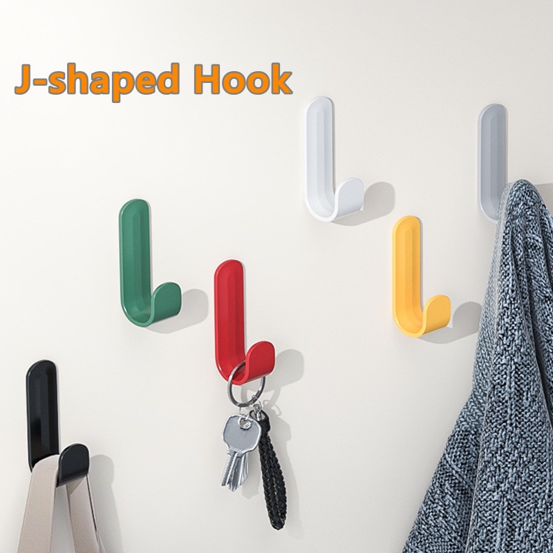 6 Pcs Bebas Paku Warna Permen Kuat Lengket Kait Dapur Kamar Mandi Ruang Tamu Penyimpanan Pemegang Dinding J-shaped Seamless Hooks