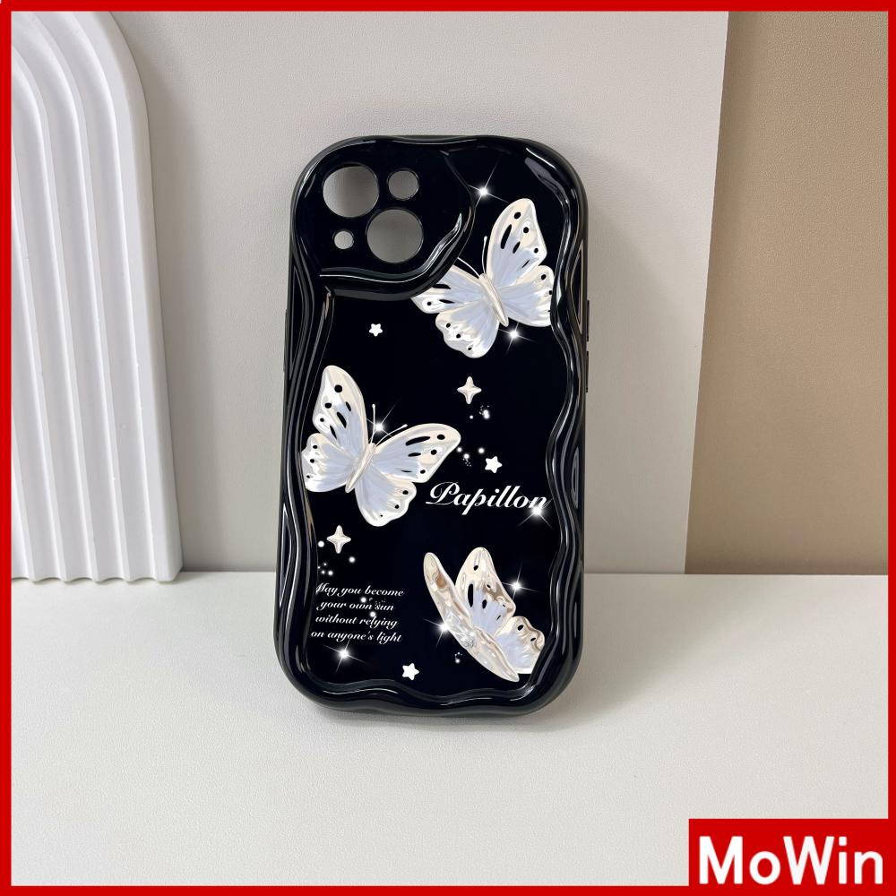 For iPhone 14 Pro Max iPhone Case 3D Curved Edge Wave Glossy Black TPU Airbag Shockproof Camera Cover Butterfly Compatible with iPhone 13 Pro max 12 Pro Max 11 xr xs max 7Plus