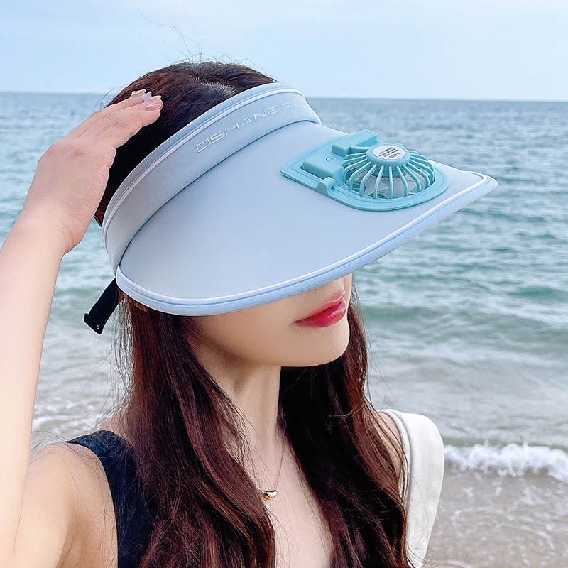 Musim Panas sun visor hat fan cooling hat anti-ultraviolet hat Topi Matahari Dengan Kipas USB charging cool ladies hat big brim outdoor sun protection empty top sun hat anti-ultraviolet Topi Matahari s