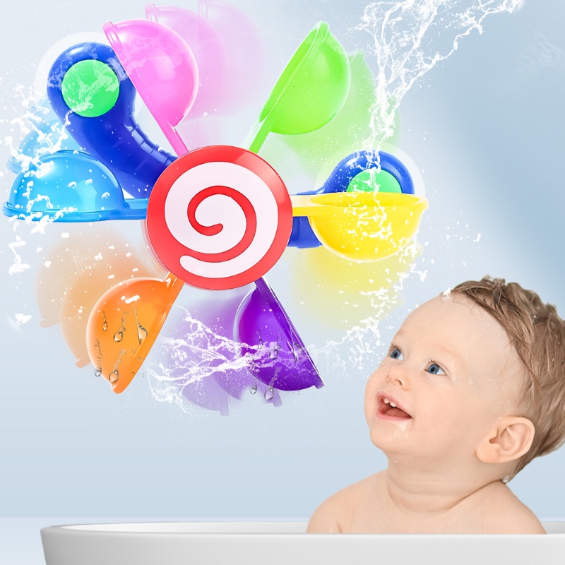 1pc Warna Random Bathtub Suction Cup ABS Kincir Angin Kecil/Mainan Mandi Kincir Air Berputar Menyenangkan/Alat Peraga Permainan Shower Anak-Anak Kreatif