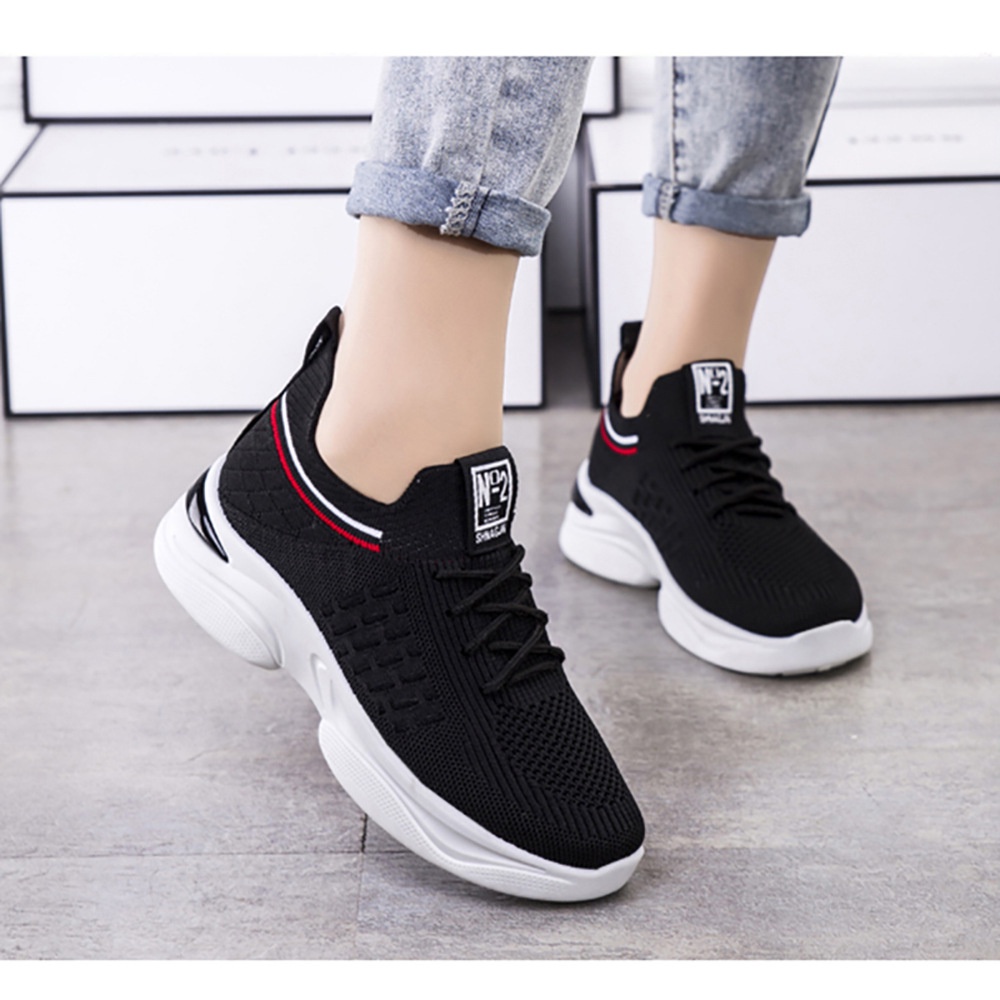 TOPGROSIR LV0215 Sepatu Sneakers Kasual Rajut Wanita List Ankle Import Fashion N2 Gaya Korean Terbaru