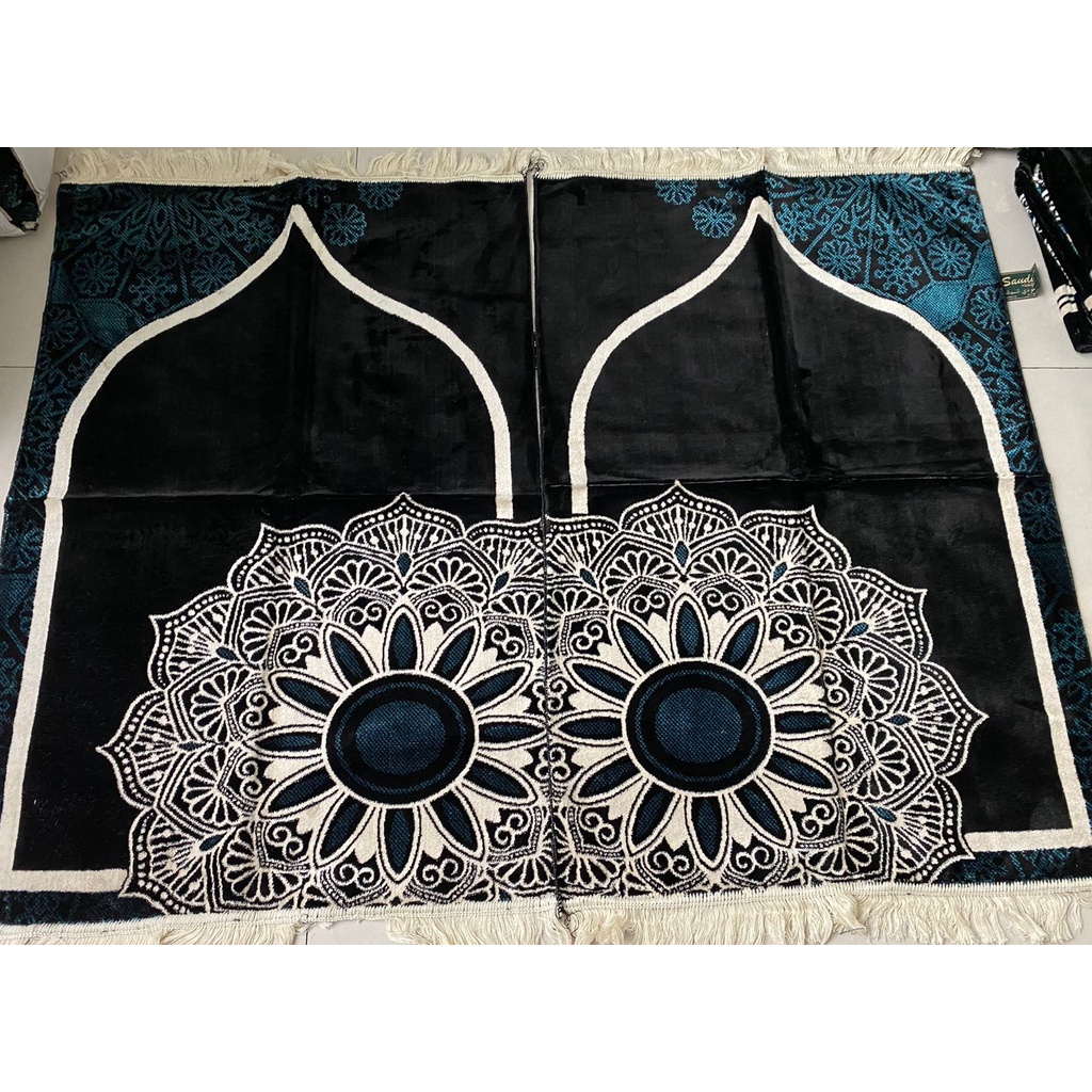 Sajadah Model Couple Sepasang Turki Saudi Premium Tebal Beludru Hitam Besar 70x110 cm