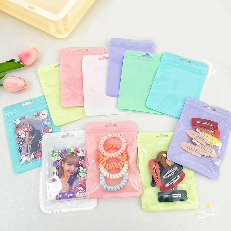 10pcs Tas Penyimpanan Penyegelan Diri Serbaguna Macaron Tebal Tahan Air Transparan Storage Bag