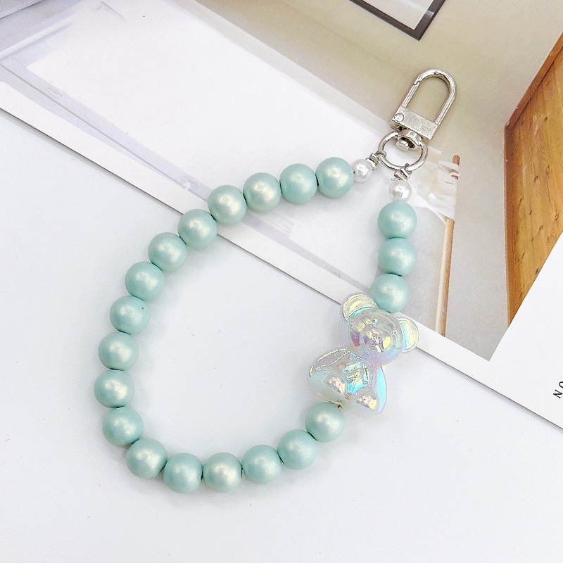 3d Pearlescent Bear Akrilik Warna Solid Manik-Manik Bulat Rantai Telepon Bluetooth Earphone Case Cover DIY Gantungan Kunci Universal Liontin Dengan Kait